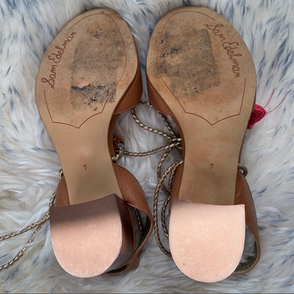 Sam Edelman Women’s Brown Block Heel Beaded Sandals Size 7 Beaded Tassel - Picture 9 of 16